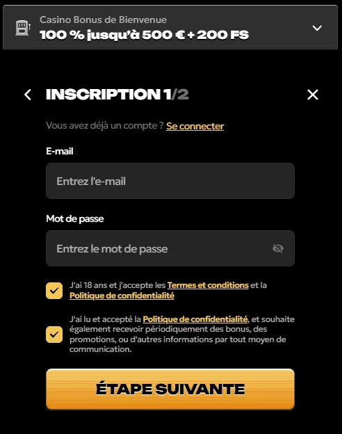 Comment s’inscrire sur Spinsy Casino